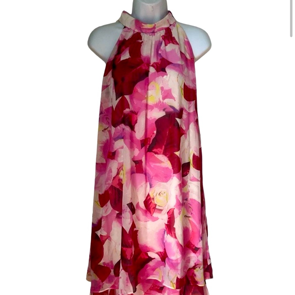 Eliza J Pink Floral Chiffon Halter Dress - Size 4
